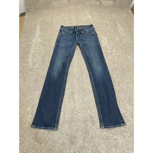 Rock Revival chrissie straight jeans size 30 low rise dark wash flip pocket Y2K - Picture 3 of 12